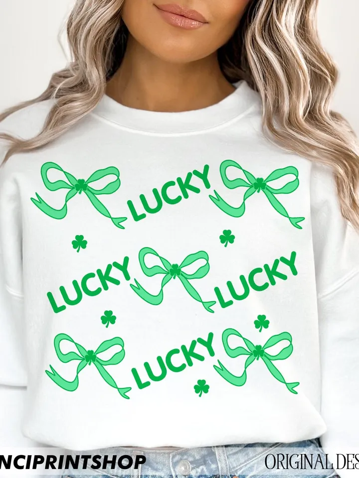 Lucky St patricks png, St Patricks Day png, Lucky png, St patricks Coquette bow png, St patricks Day shirt png, Clover png, irish day png
