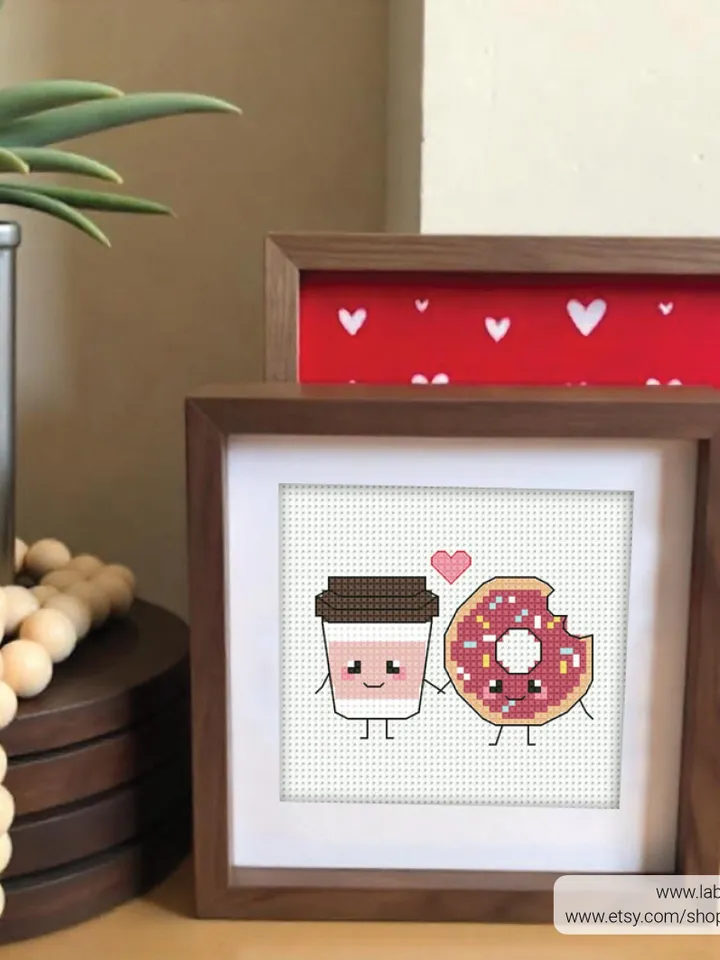 Bundle 4 Mini Foodie Couples Love Cross stitch patterns, Valentine's Day, beginner counted, modern chart, gift DIY, embroidery, instant PDF