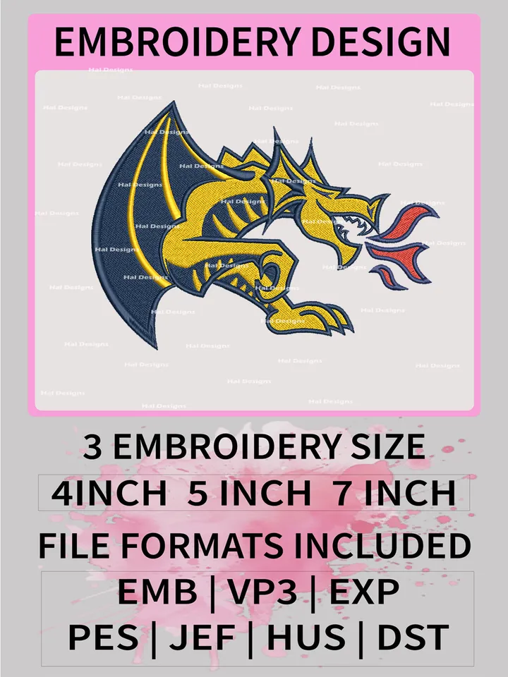 NCAA Drexel Dragons Embroidery File, 3 Sizes, 6 Formats, NCAA Machine Embroidery Design, NCAA Logo, NCAA Teams