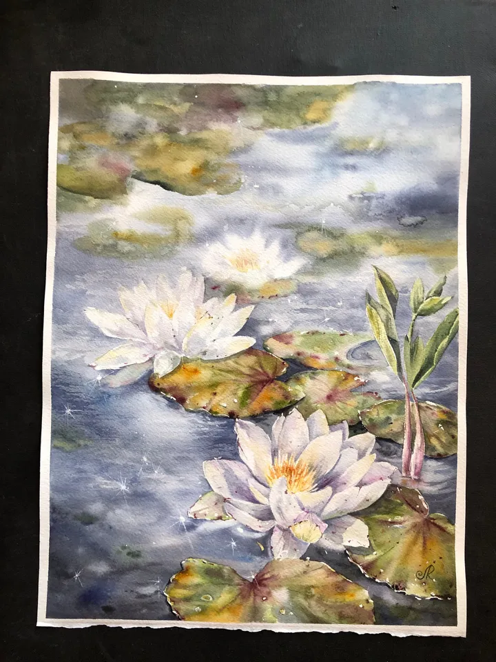 Lotus Watercolor Painting Water Lilies Art Print Lotus Artwork Lotus Pond Wall Art