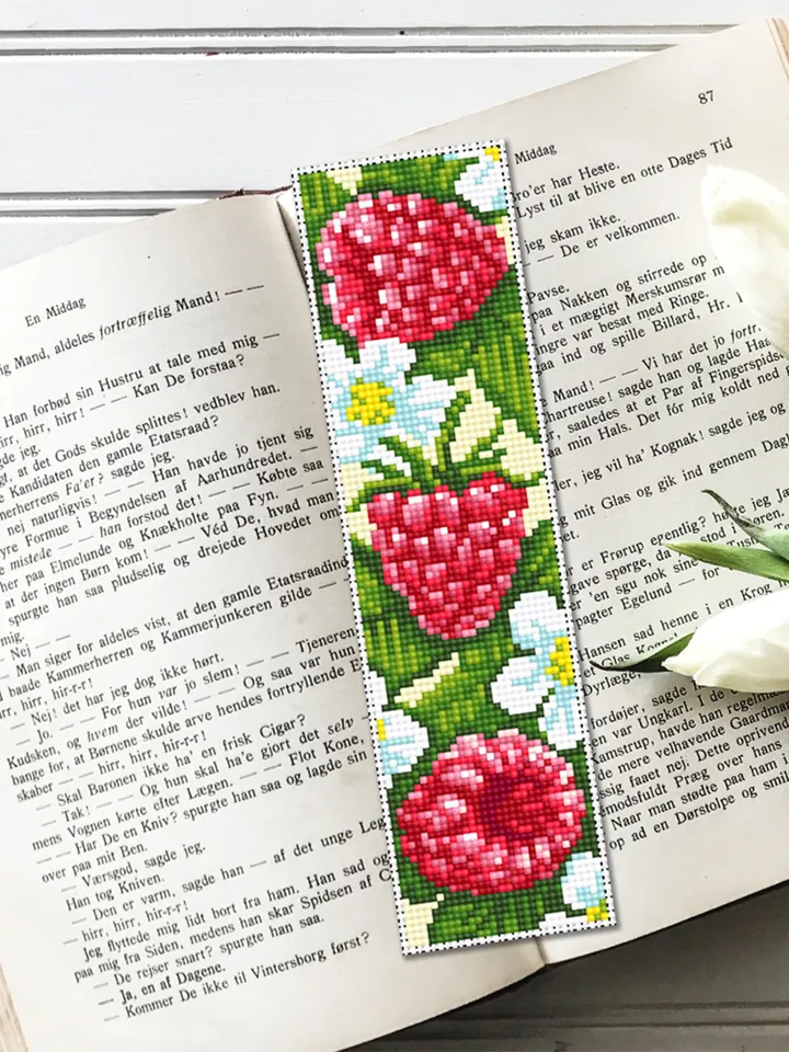 Raspberry bookmark cross stitch pattern download PDF Red berries cross stitch chart, Digital bookmark fruit, Floral bookmark pattern #B150