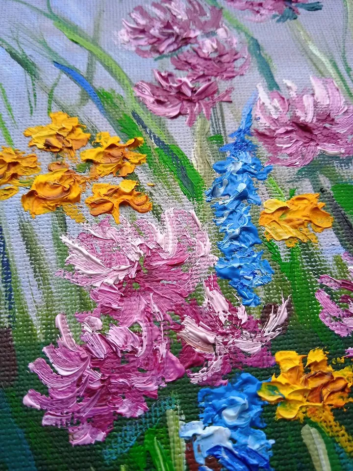Painting Art with Flowers Floral Art Original Oil Painting Impasto Art 20x20 cm