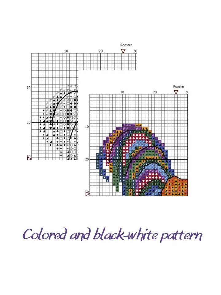 Cross stitch pattern Rooster, digital cross stitch chart PDF