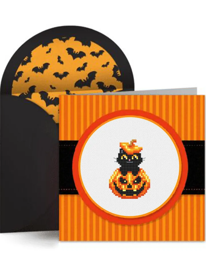 Set Halloween cats cross stitch pattern PDF download Cute black cat embroidery PDF, Ghost cat cross stitch chart, Funny home cat decor #H63