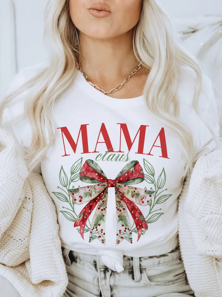 Mama Claus PNG, Coquette bow Christmas png, Christmas Season Png, Christmas png, Retro Christmas Shirt PNG, Pink Christmas png files
