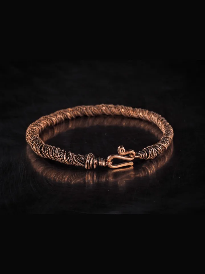 Narrow wire wrapped copper bracelet Unique metal bangle Handmade jewelry