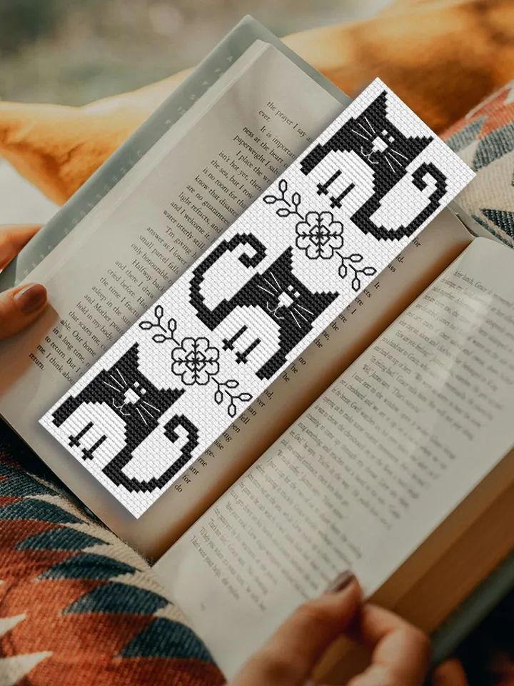Cross stitch bookmark pattern Funny black Cats