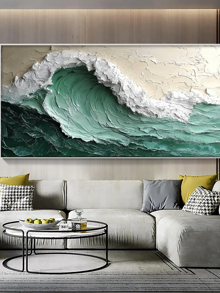 Original Impasto Ocean Wave Painting, Textured Seascape Art, 3D Wall Art, Large Canvas Art, Green Wave Art, Coastal Decor, Beach House Decor