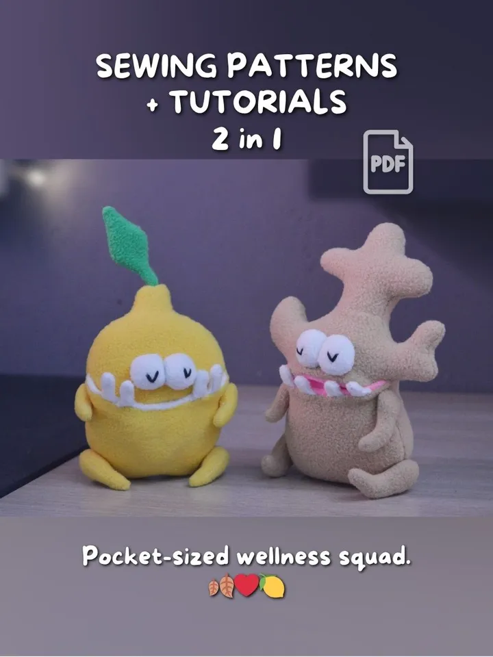 PDF sewing pattern set: movable plush toys Lemon & Ginger softies