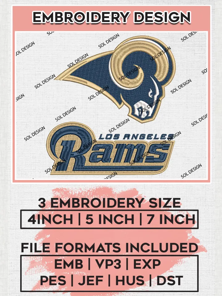 Los Angeles Rams Football Embroidery files, Rams NFL Logo Embroidery, NFL Teams, Digital Download | EMB_SPORT_04