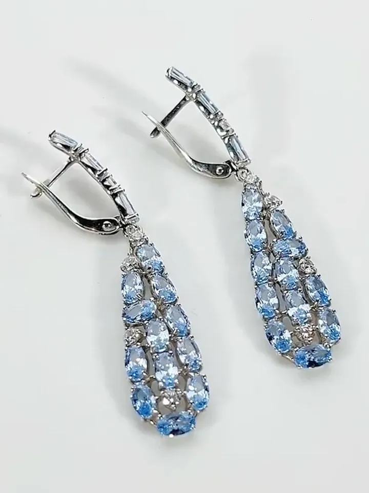 Women's long earrings silver 925 with topaz