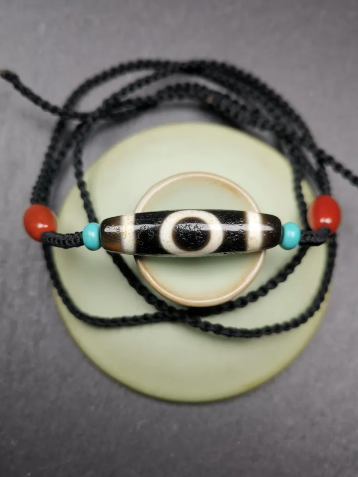 Gandhanra Old Tibetan Sky & Earth Dzi Bead Necklace,39mm × 10mm,30 Years Old