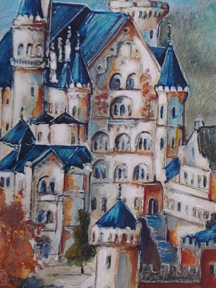 Watercolor painting Swan Castle. Bavaria 28x29,5 cm (11х11,6 inches)