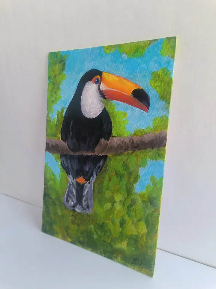 Bird painting, Toucan painting, Acrylic painting, Painting with toucan, Bright bird
