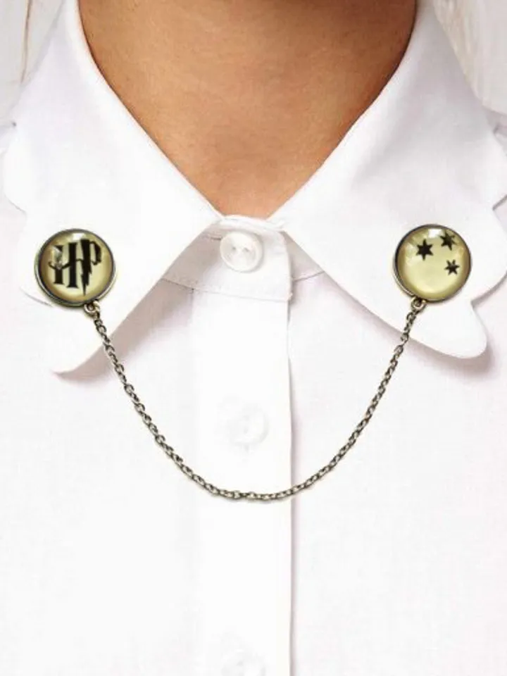 Harry Potter three stars pin, Harry Potter brooch, HP collar brooch with chain, Harry Potter Pin