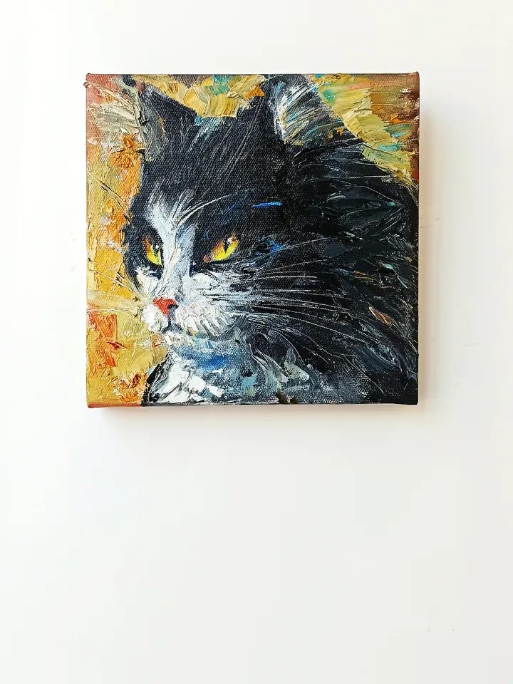 The Expendable Cat. Original Oil Painting Abstract Cat Square Artwork