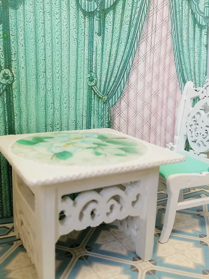 Table , chair. Puppet miniature.1:12 scale.