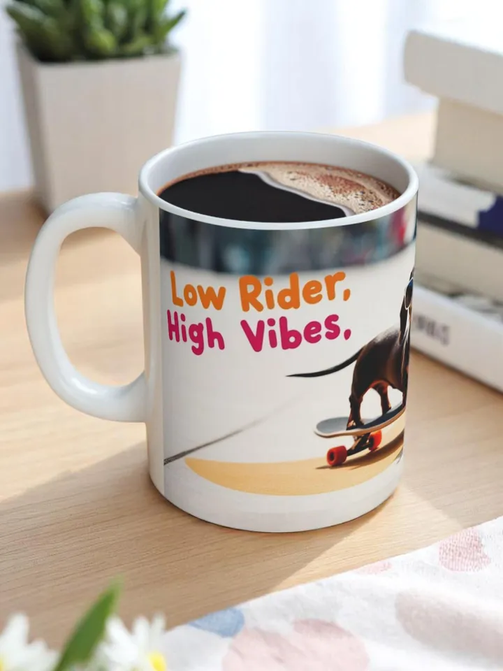 Dachshund Skateboarding Mug, Dog Lover Gift, Funny Pet Owner Cup, Cool Kitchen Decor, Cute Ceramic Coffee Cup, Unique Gift for Dog Lovers