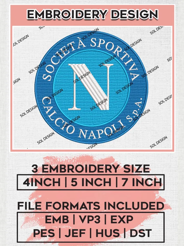 S.S.C. Napoli Logo Embroidery Designs, Serie A Embroidery files, Serie A S.S.C. Napoli Teams, Football, Digital Download