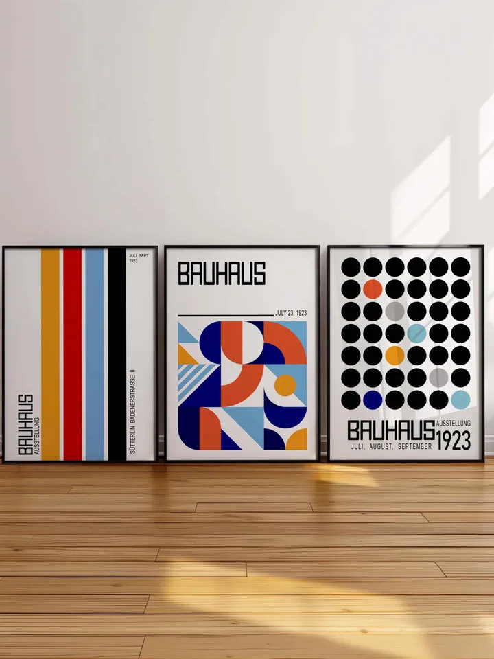 Bauhaus poster set of 3 premium printable wall art prints mid century modern minimalist abstract geometric bundle digital download poster