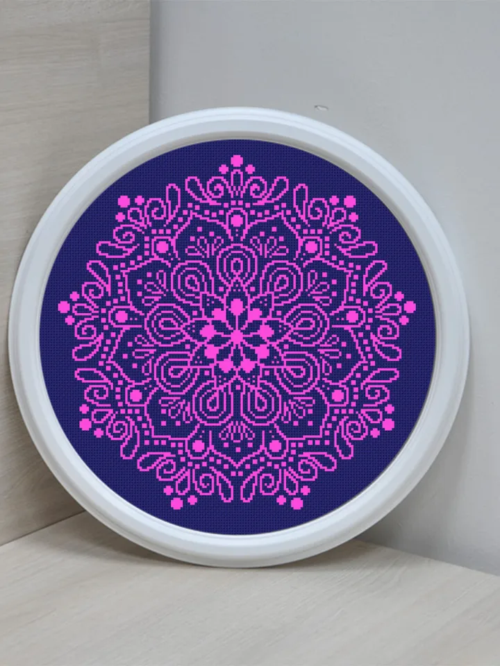 Mandala cross stitch pattern download PDF Modern cross stitch chart Simple mandala digital Monochrome cross stitch floral sampler #M155