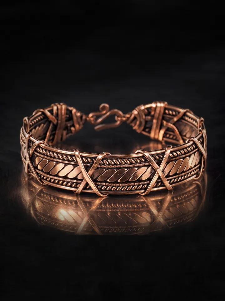 Handmade copper bracelet Unique wire wrapped metal bangle Antique style jewelry