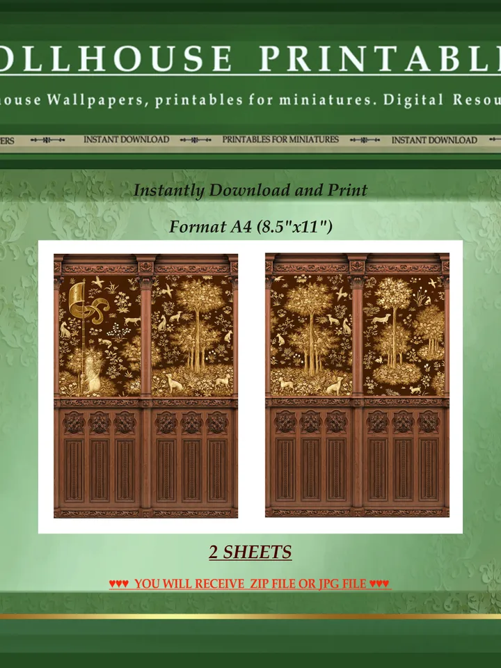 Wallpapers- Set 15-v2 | Printables for Dollhouses and Unique Miniature Projects | Digital Downloads | in Scale 1/12th