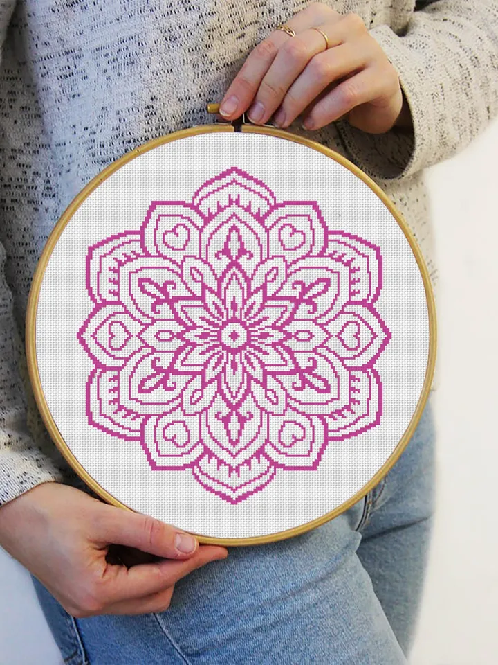 Flower mandala cross stitch pattern download PDF Monochrome xstitch chart Mandala digital Beginner stitch Floral ornament cross stitch #M79