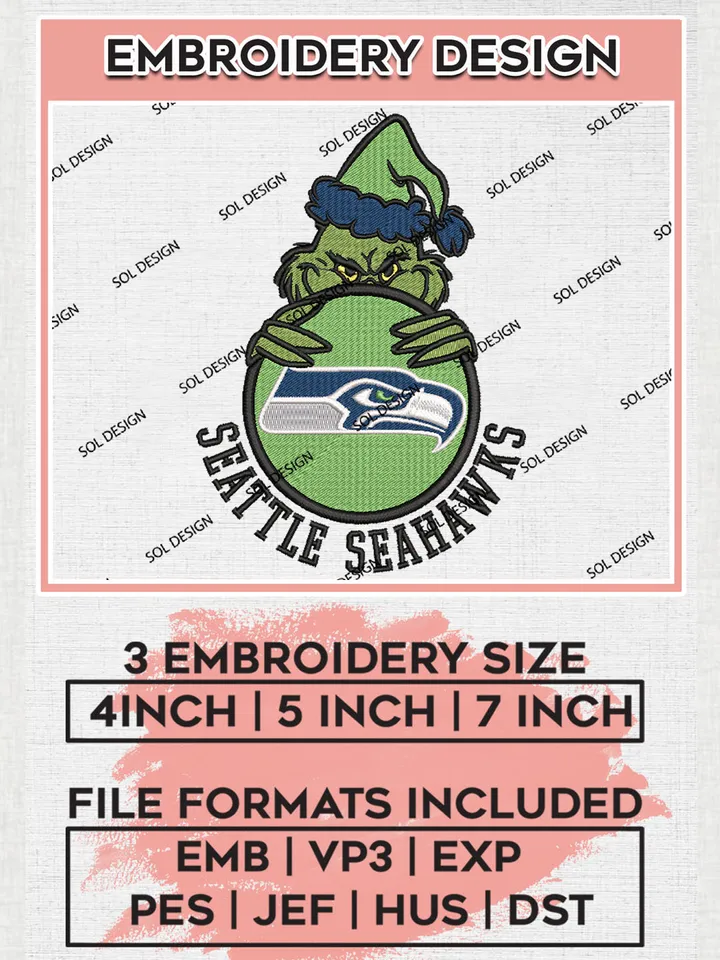 NFL Seattle Seahawks Team x Grinch Holding Ornament Logo Embroidery Designs, NFL Seahawks Team Machine Embroidery Files, NFL Football Teams, 3 sizes, Grinch Machine embroidery designs, Digital Download