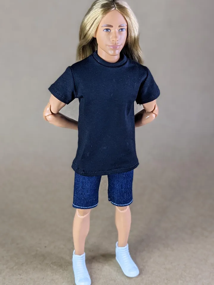 Black T-shirt for 12-inch fashion male dolls