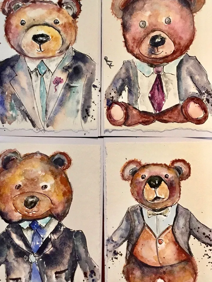 Toddler Short Sleeve Tee unique design teddy bear from my original watercolor painting,kids designer t shirts,wearable gift for children