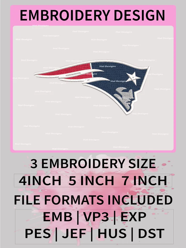 New England Patriots Embroidery Files, NFL Logo Embroidery Designs, NFL Patriots, NFL Machine Embroidery Designs