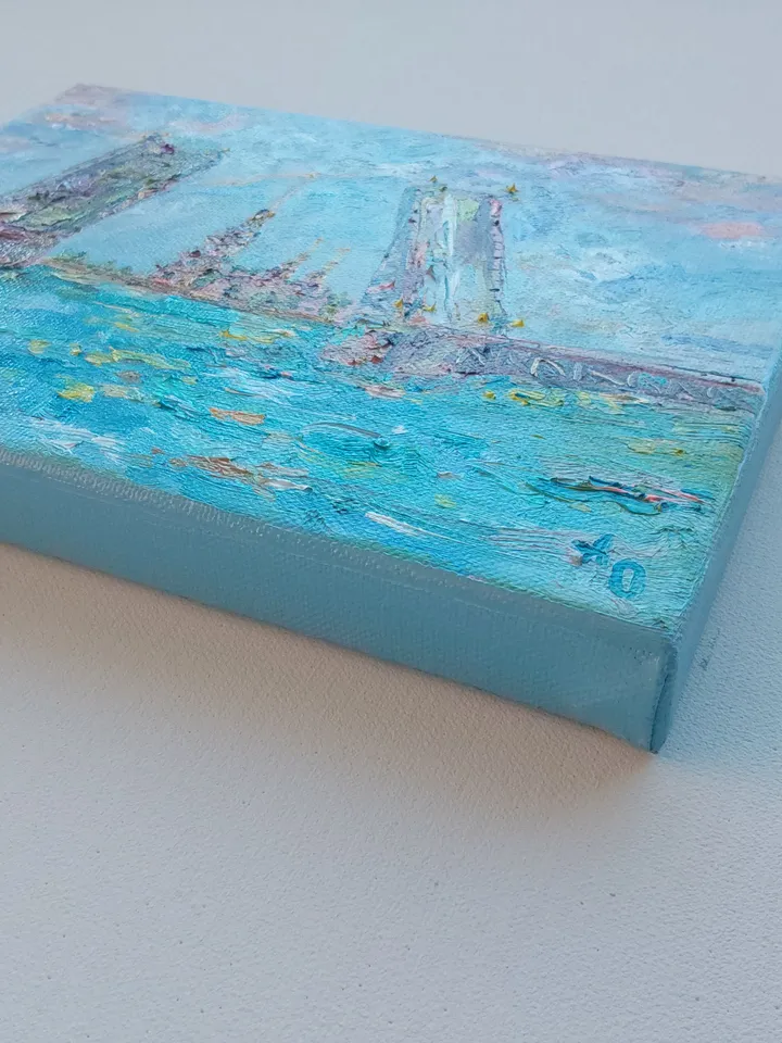 "St. Petersburg. Drawbridge" oil painting on canvas 24x18cm (9.6x7.2inch)