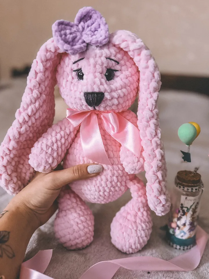 Pink soft Bunny, rabbit doll, stuffed animal, bunny with long ears, cute birthday gift