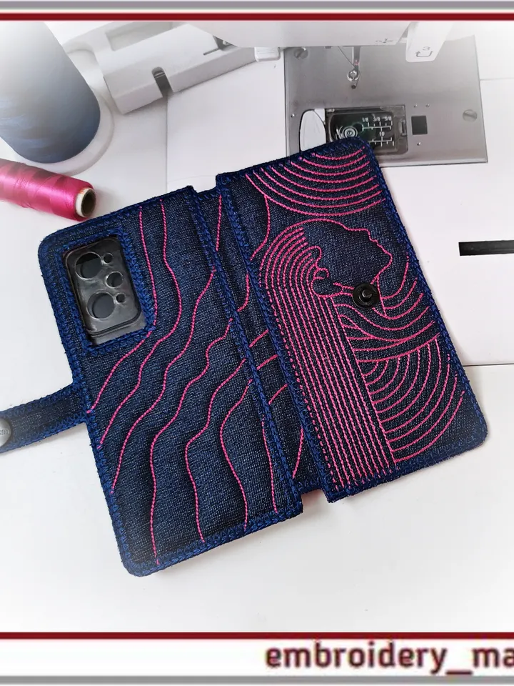 In the hoop embroidery smartphone 3.01 x 6.22 case & card slots Girl by Embroidery Manavi 05