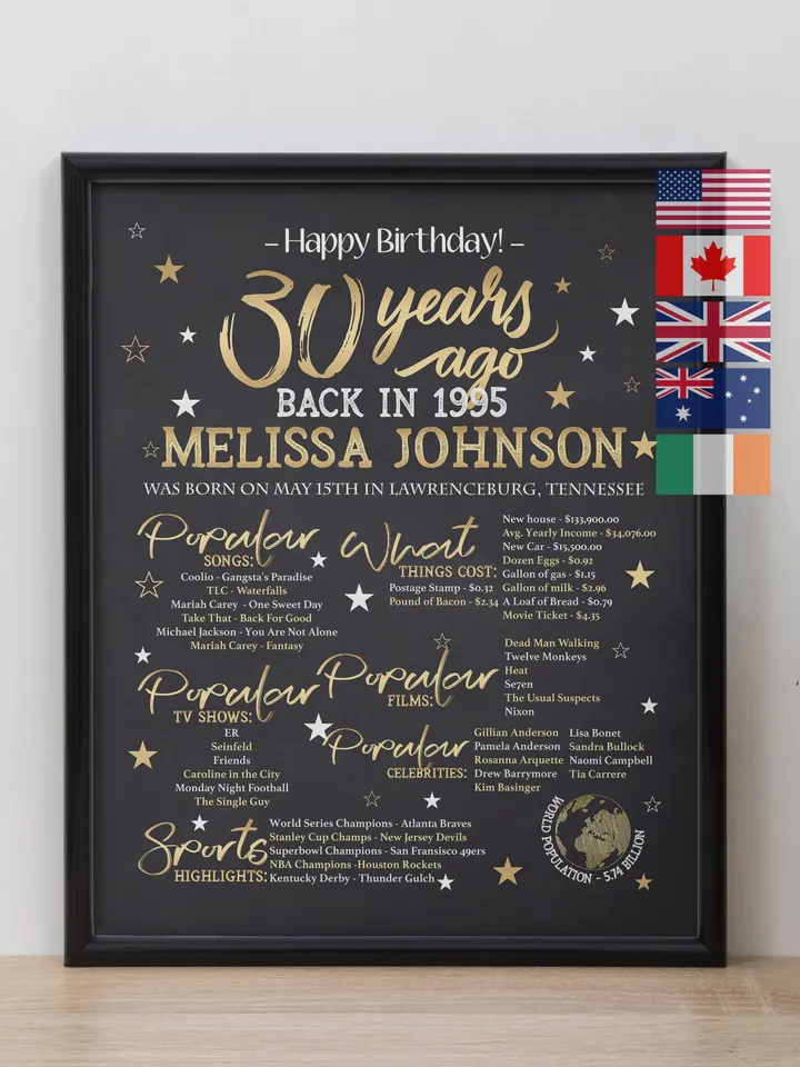 30th birthday poster back in 1995 personalized 30th birthday gift born in 1995 birthday sign 1995 year in review birthday decoration