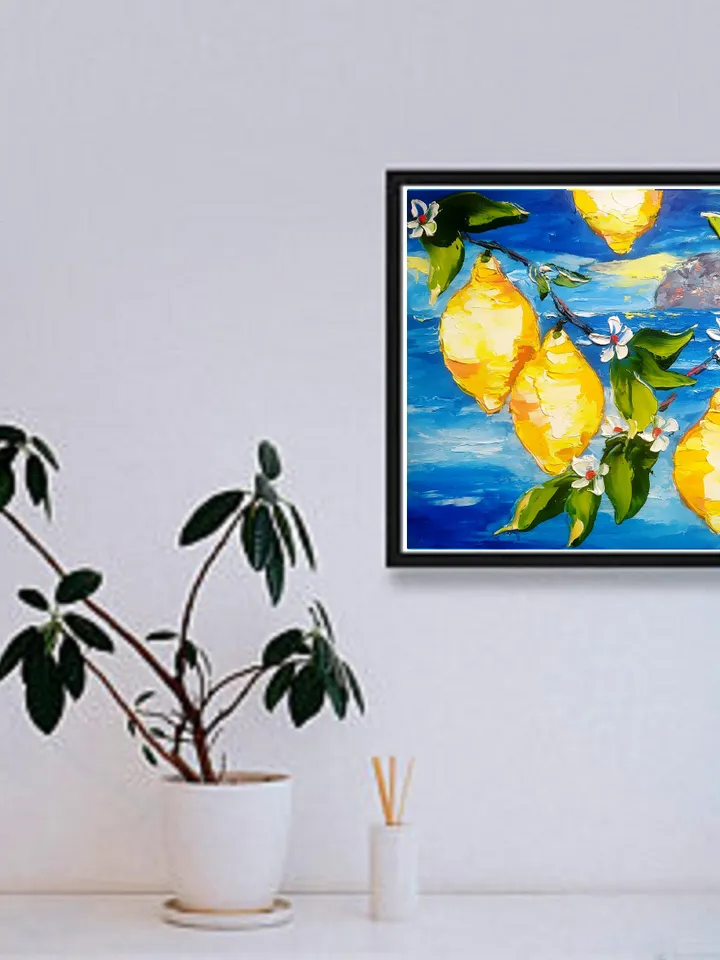 Lemon Italy Painting Coastal Painting Seascape Painting Sorrento Abstract Italy Painting Art Original Art Impasto Oil Painting