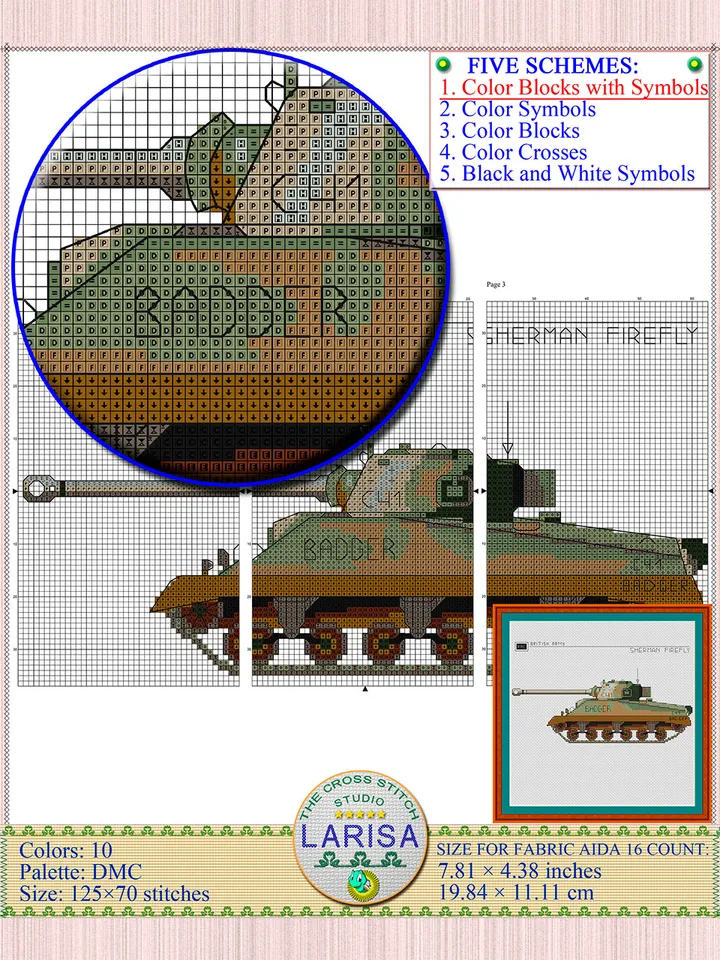 Sherman Firefly Cross Stitch Pattern | Medium Tank Sherman Firefly Chart | WWII British Tank Embroidery Chart
