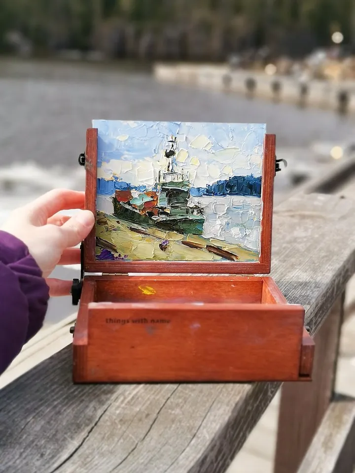 船舶 手工油畫 油畫 掛畫 微型油画 微型绘画