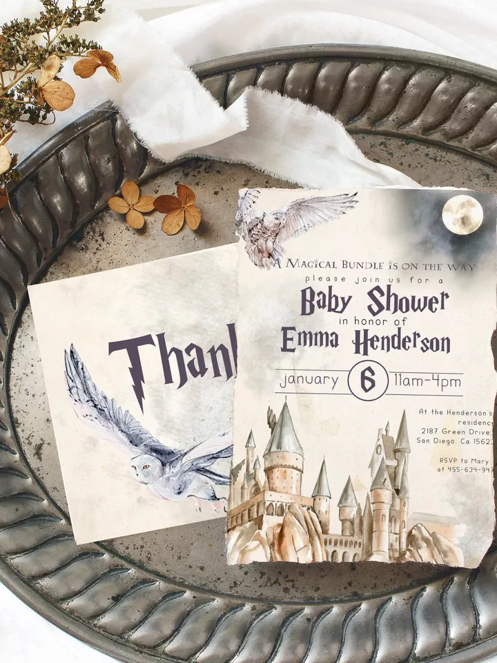 Wizard Baby Shower Invitation; Magic School Baby Schower kit template; A Magical Bundle on the Way; Magic School Invite Pack editable canva