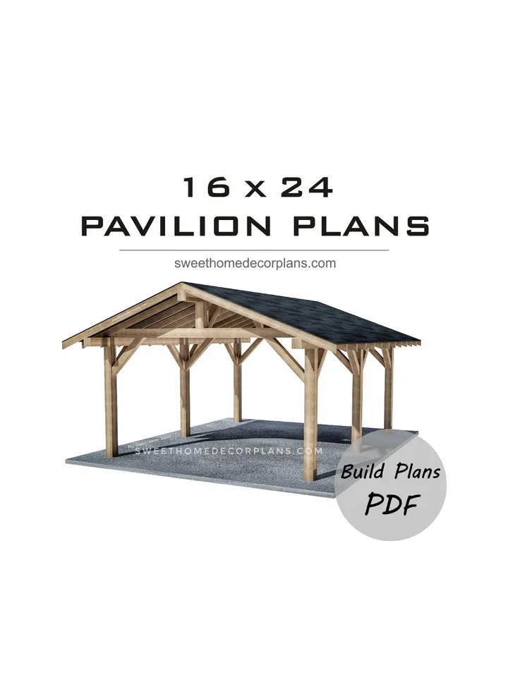 Diy 16 x 24 gable Pavilion Plans pdf. Carport pdf plans. Wooden outdoor covered gazebo plans. Garage plans. Backyard pergola plans for outdoor. Timber frame plans.