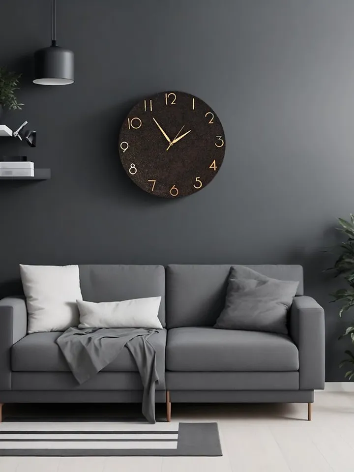 Large black stone wall clock 50 cm Modern wall clock Unique clock Silent clock