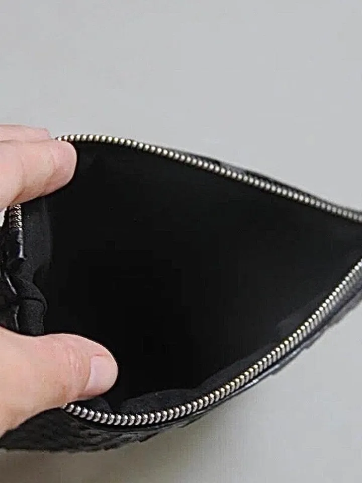 Genuine python skin black cosmetic bag/ Purse Insert Organizer/ Bag Insert For Tote Bag/ exotic leather wallet / small snake skin clutch