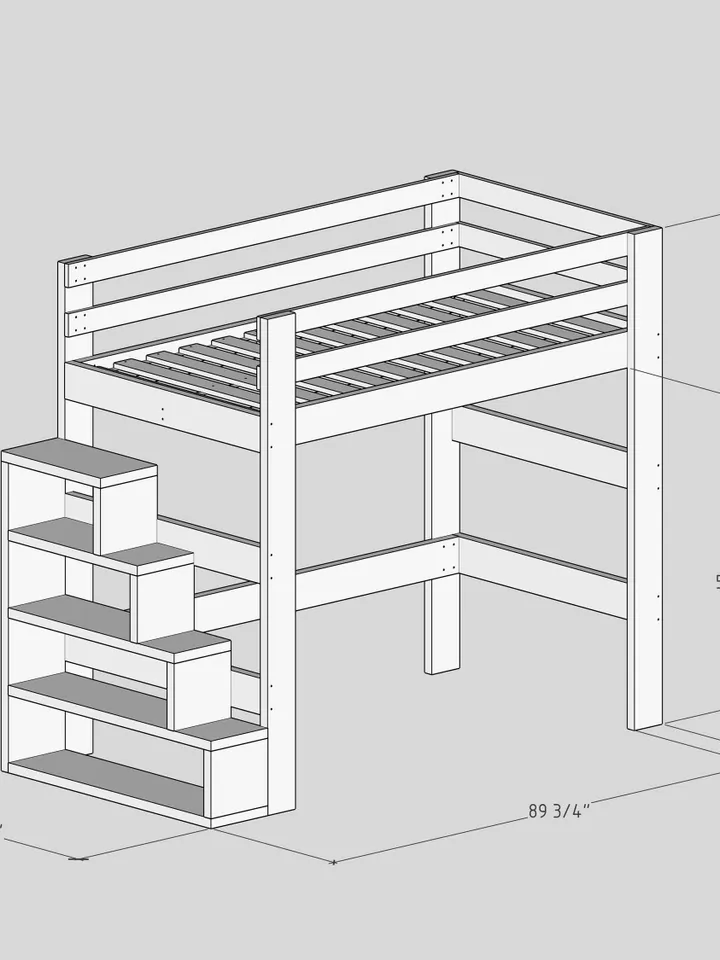 DIY PDF Twin Size Mattress Loft Bed with Stairs Plans - Twin Loft Bed Frame Tutorial & Easy Build Guide