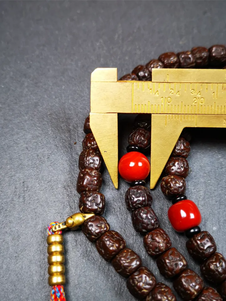 Gandhanra Old Tibetan 108 Rudraksha Mala,Prayer Beads Necklace,Rosary Beads for Meditation,Diameter 0.32", Circumference 30"