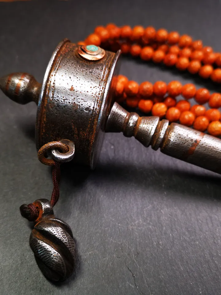 Gandhanra Handmade Tibetan Handheld Prayer Wheel,Mani Wheel,Large Size 13cm