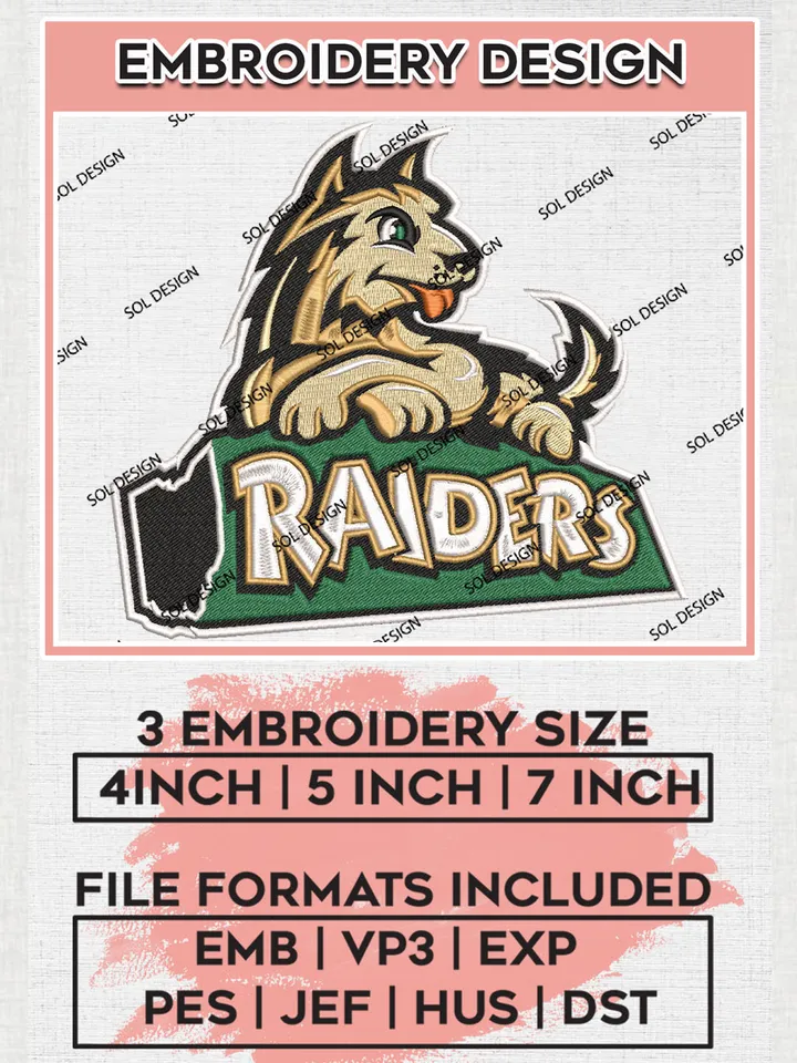 NCAA Raiders Football Team Wordmark Logo Embroidery Design Files, NCAA Wright State Raiders Machine Embroidery, NCAA Teams, Game Day, 3 sizes, NCAA Machine embroidery designs, Digital Download