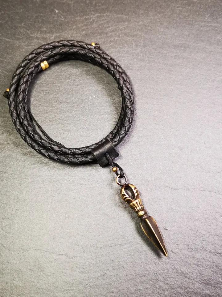 Gandhanra Handmade Tibetan Amulet Necklace,Kila(Dorje Phurba) , Trantic Buddhism Ritual Implement Pendant,Made of Brass,1.96&quot;