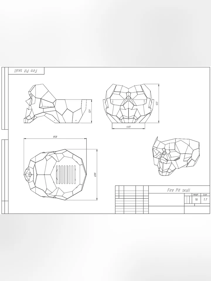 Welding Project Plans Drawings Skull Fire Pit (DXF, PDF)