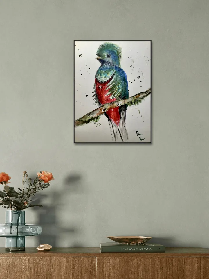 Quetzal bird original watercolour painting,exotic birds painting,watercolor birds wall art,small painting gift,original birds painting.
